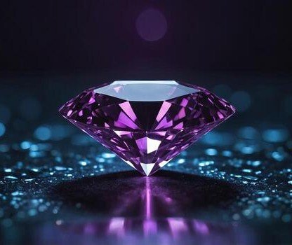 a glowing violet diamond symbolizes digital wealth radiating in the dark the image captures the essence of modern financial prosperity and luxury a glowing violet diamond symbolizes digital wealth radiating in the dark the image captures the essence of modern financial prosperity and luxury